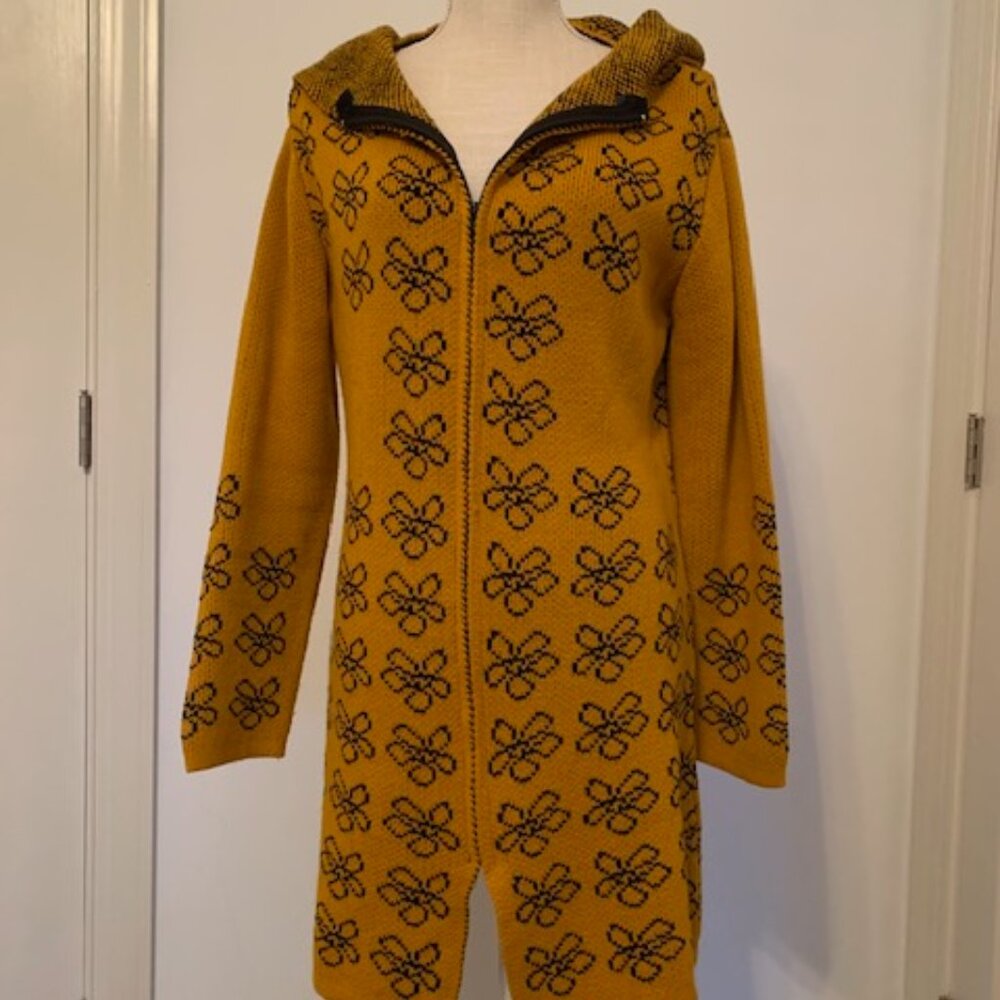 Flashy zipper cardigan with hoodie yellow with flowers size M